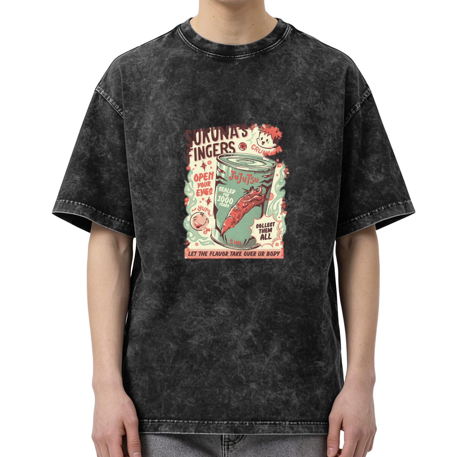 Jujutsu Kaisen Sukuna's Fingers Vintage Graphic Acid Wash T-Shirt