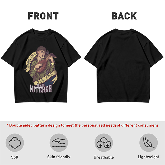Witcher Inspired T-Shirt With Bard Playing Lute Graphic
