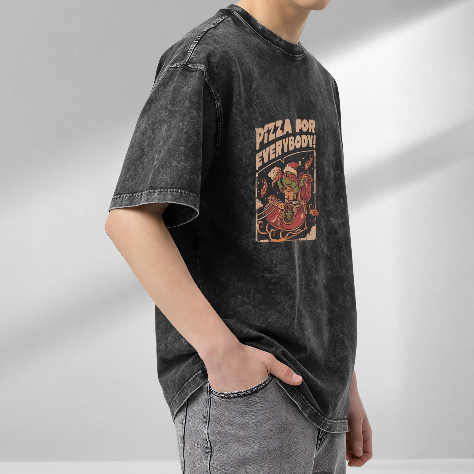 Vintage Wash Pizza For Everybody Teenage Mutant Ninja Turtle Christmas T-Shirt