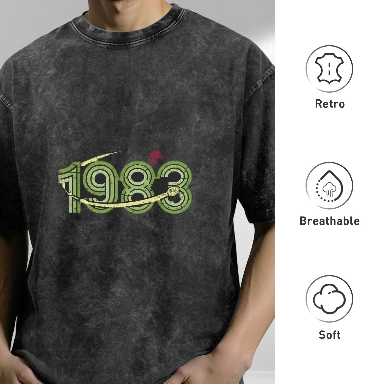 Vintage 1983 Graphic Print Black Wash Oversized T-Shirt