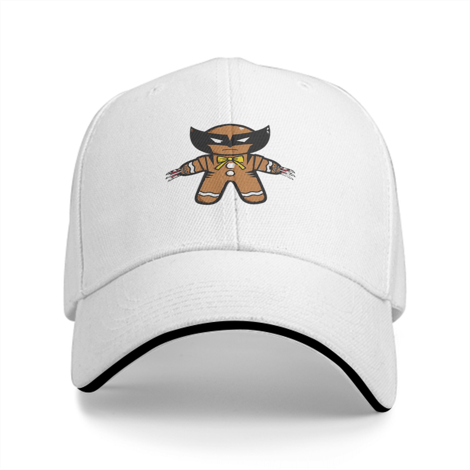 Black Baseball Cap With Gingerbread Wolverine Superhero Print