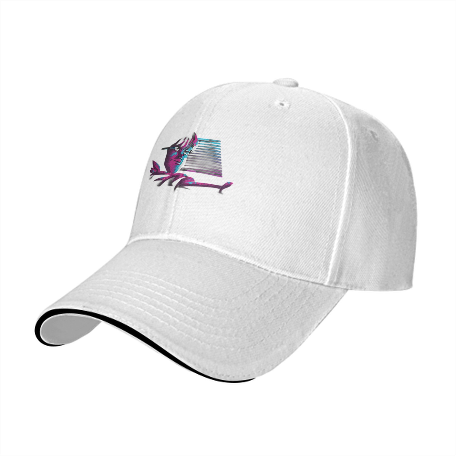 Black Baseball Cap With Synthwave Style Portrait Print