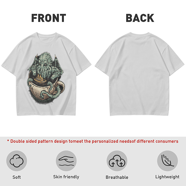 Cthulhu in a teacup with tiny ship graphic t-shirt