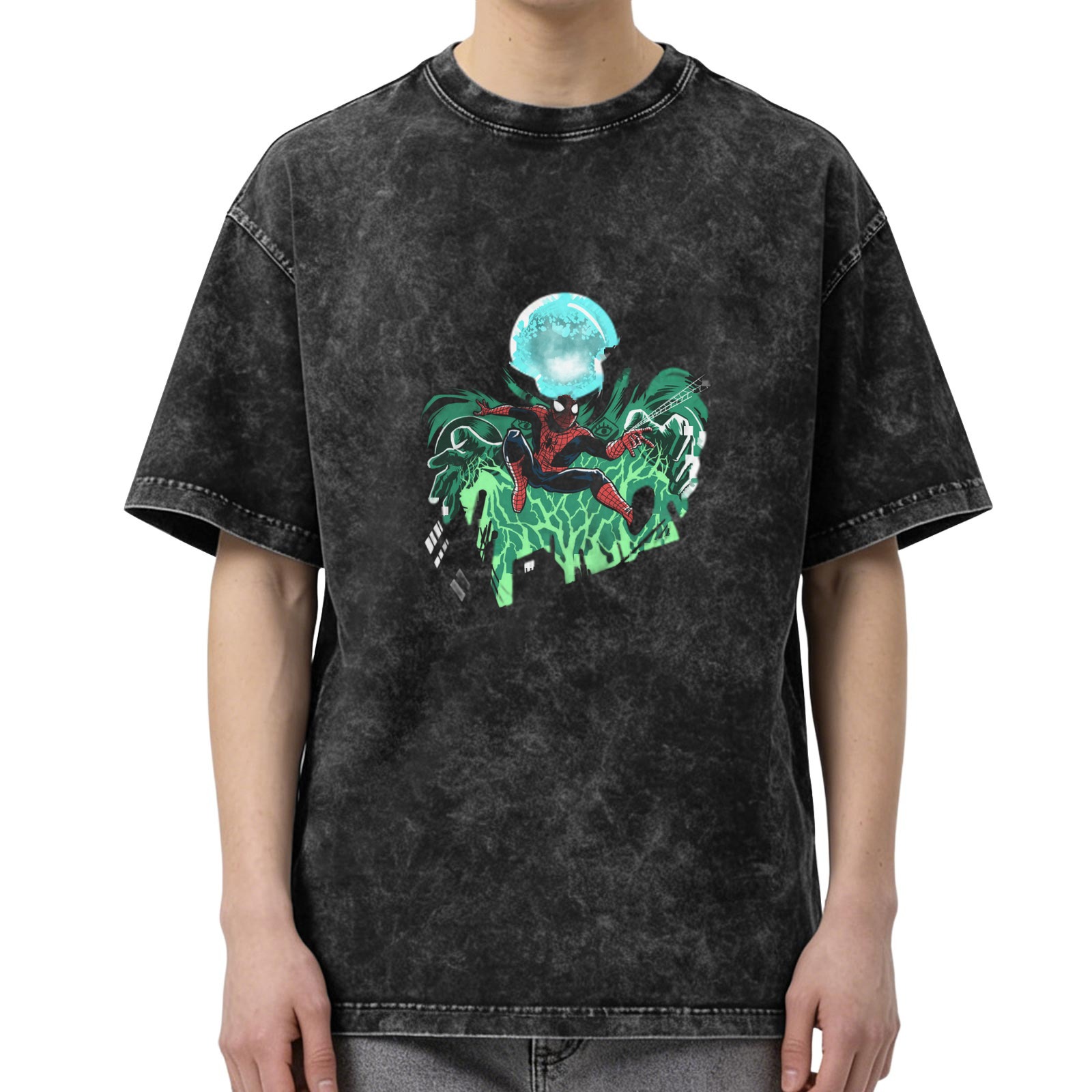 Oversized Spider-Man Graphic Washed Cotton T-Shirt