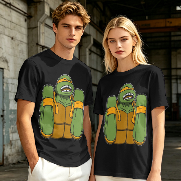 Olive Green T-Shirt With Michelangelo Ninja Turtle Graphic