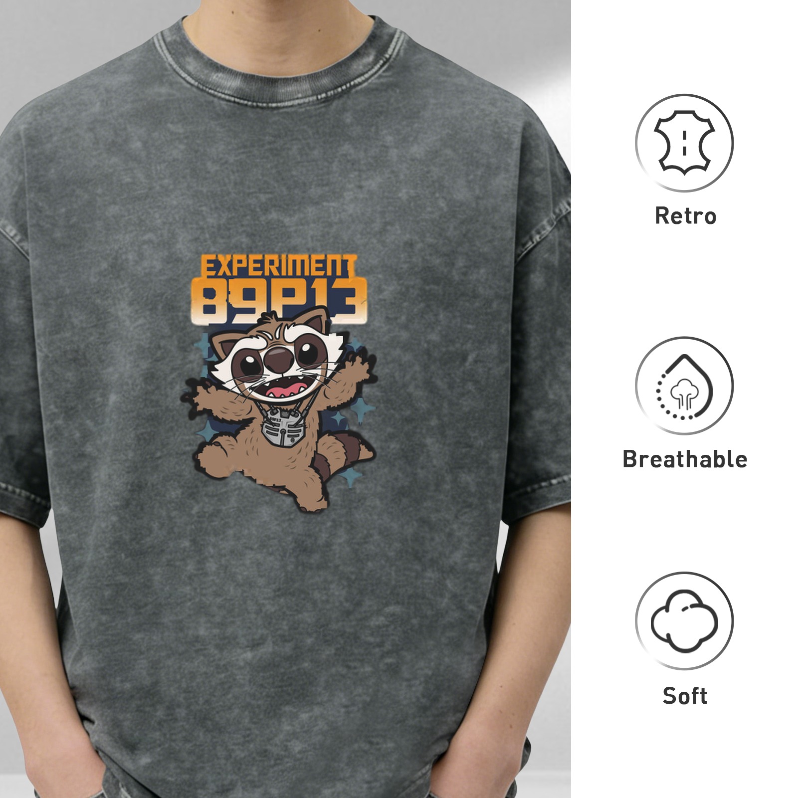 Experiment 89P13 Raccoon Graphic Vintage Wash T-Shirt