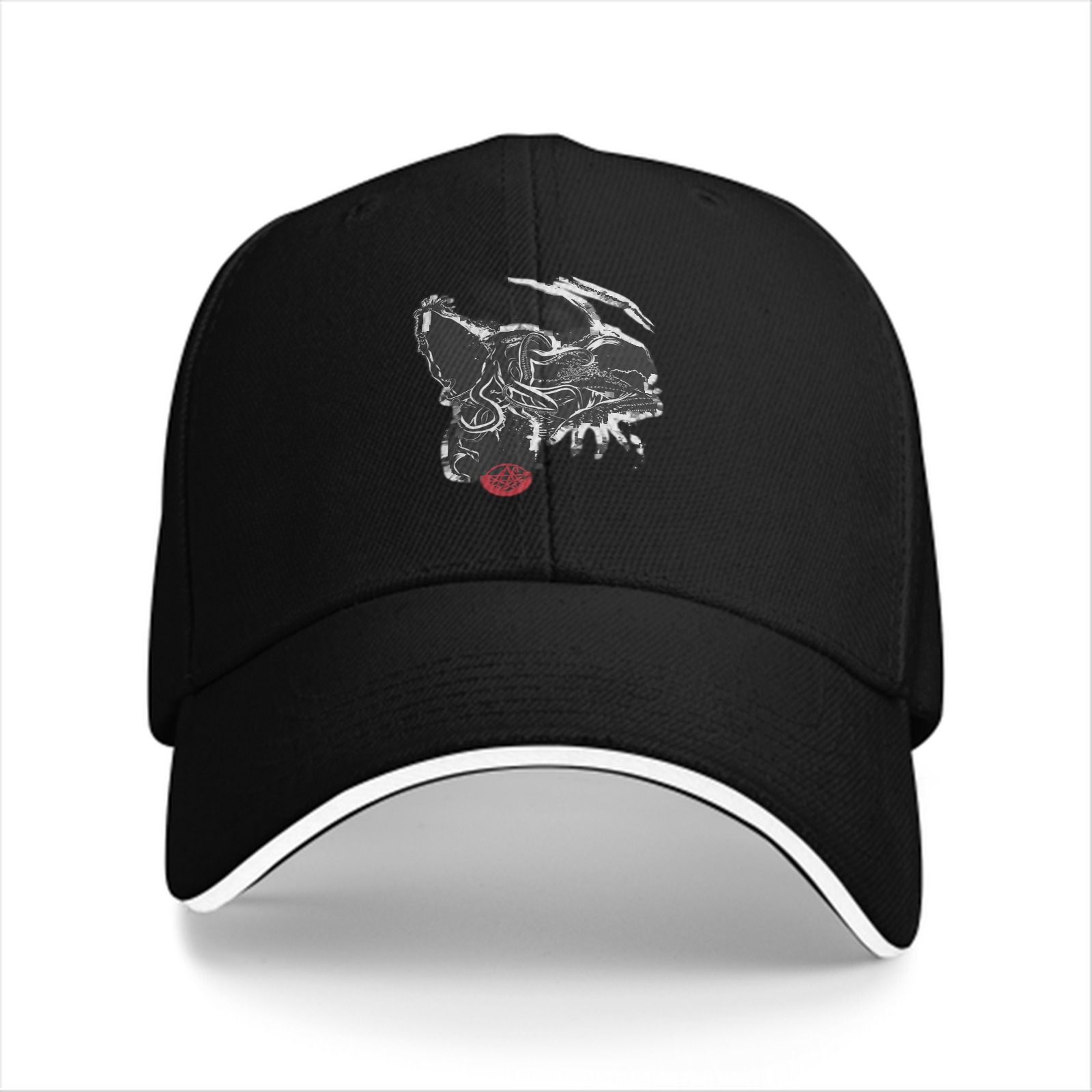 Black Baseball Cap With Abstract Animal Head Art Print