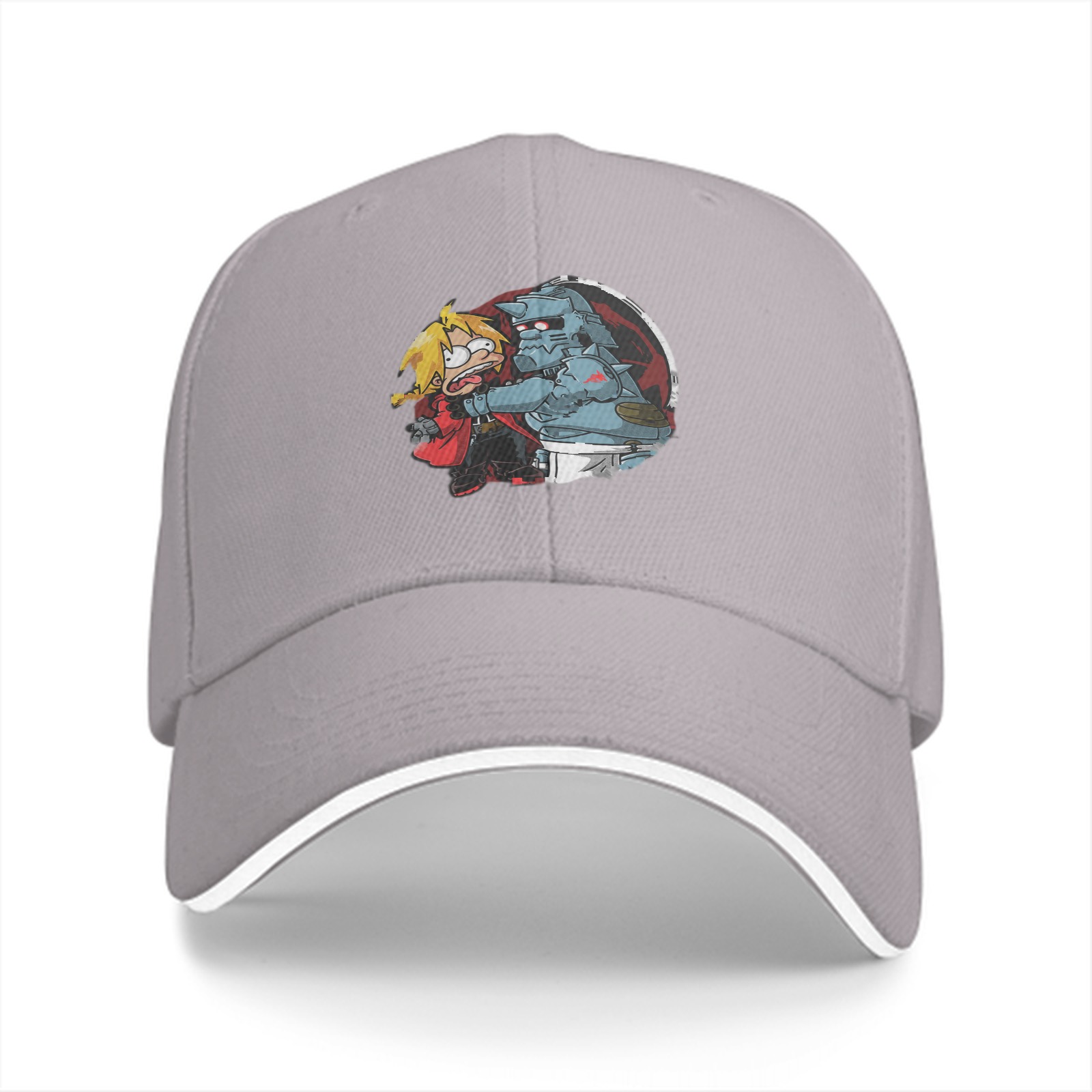 Black baseball cap with Fullmetal Alchemist brothers graphic print