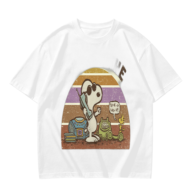 Olive T-Shirt with Snoopy Retro Phone Call Graphic