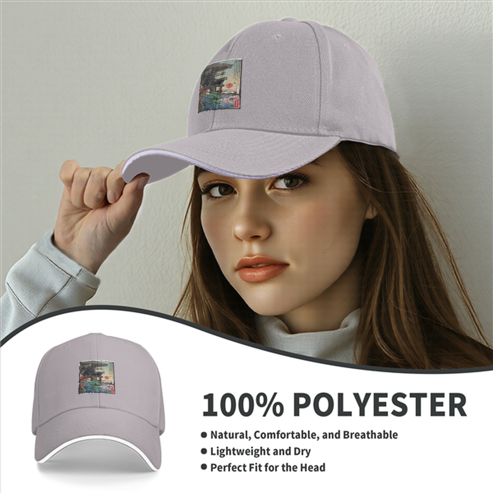 Black Baseball Cap with Japanese Ukiyo-e Style Art Print