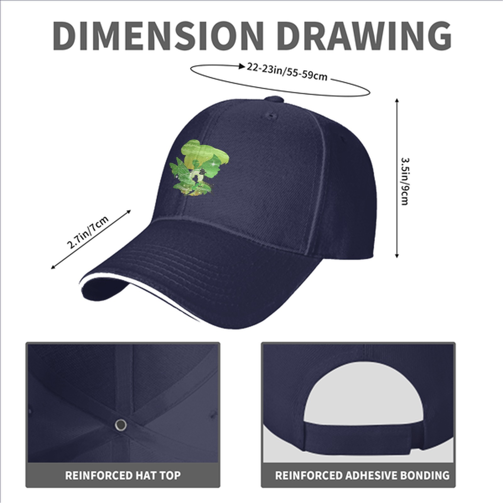 Black Baseball Cap With Green Fairy Silhouette Graphic
