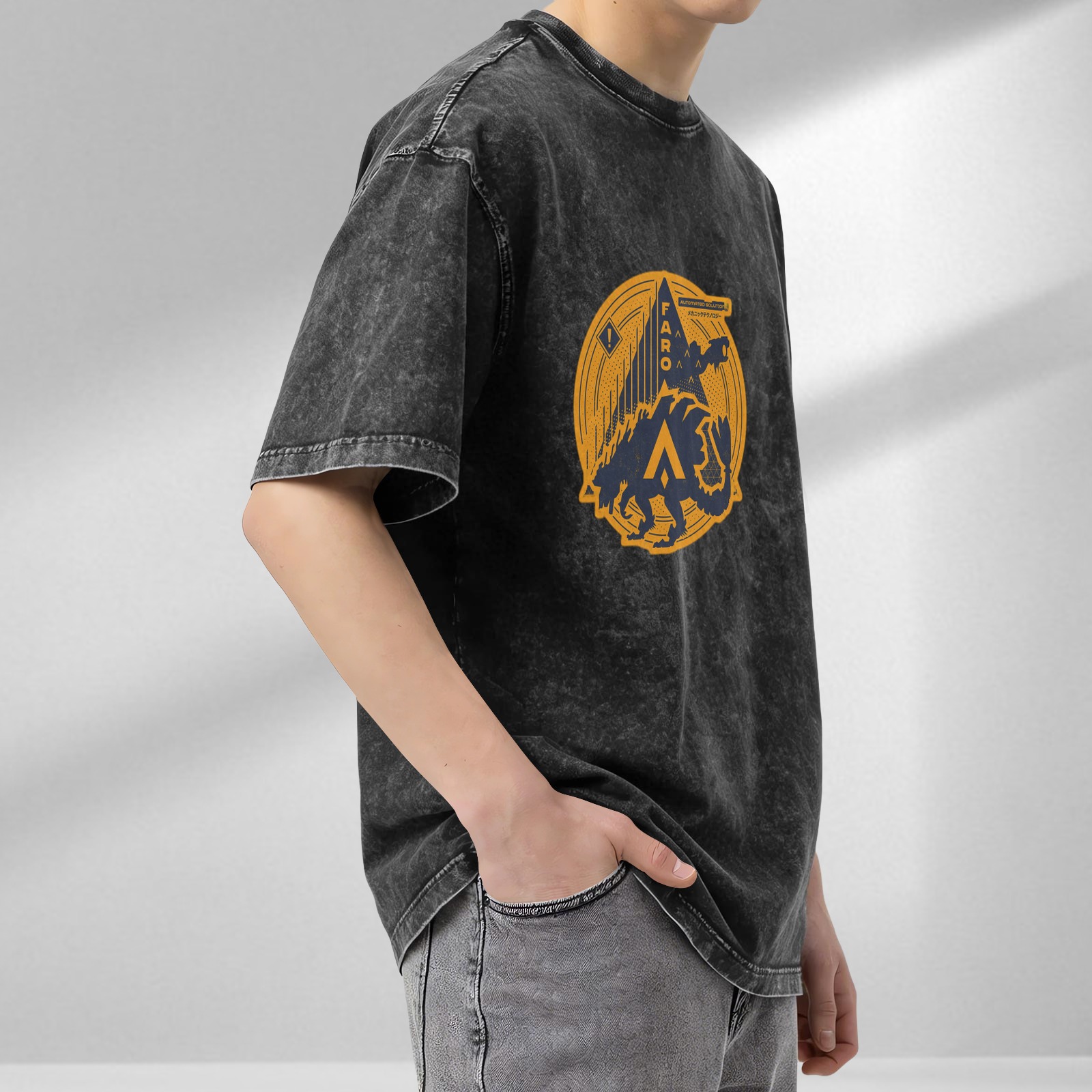 FARO themed acid wash graphic t-shirt