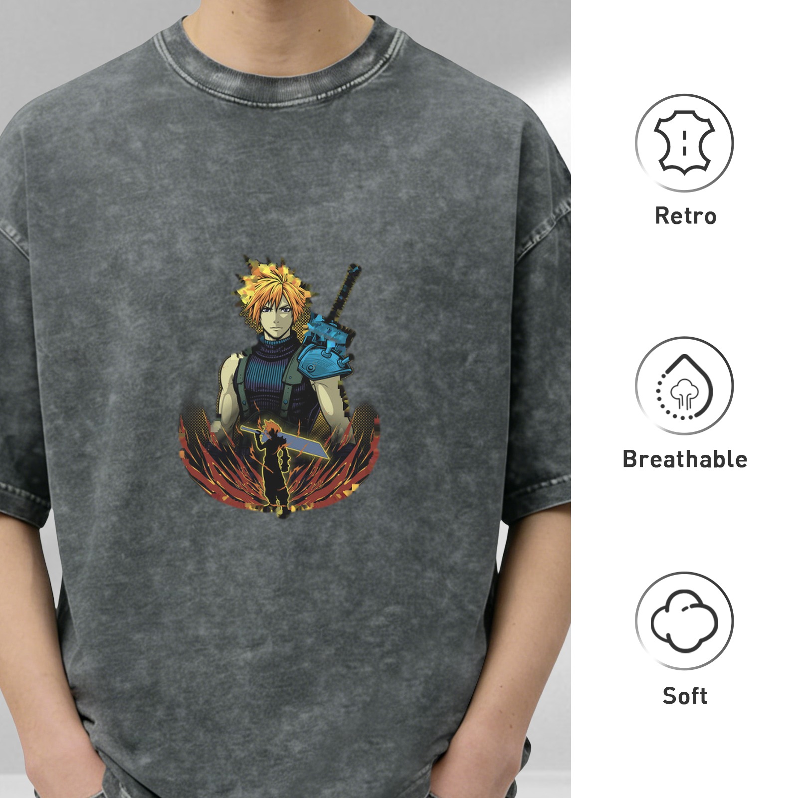 Final Fantasy VII Cloud Strife Graphic Stonewashed T-Shirt