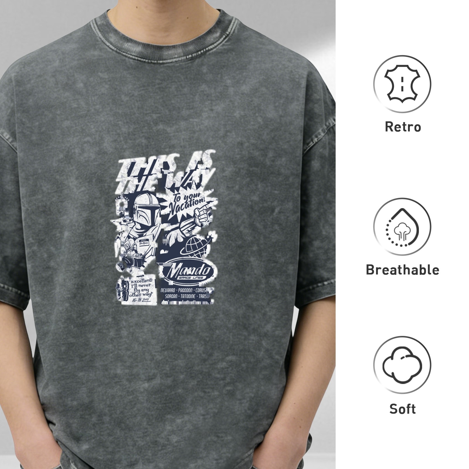 Washed Black Graphic T-Shirt with This Is The Way Vacation Design