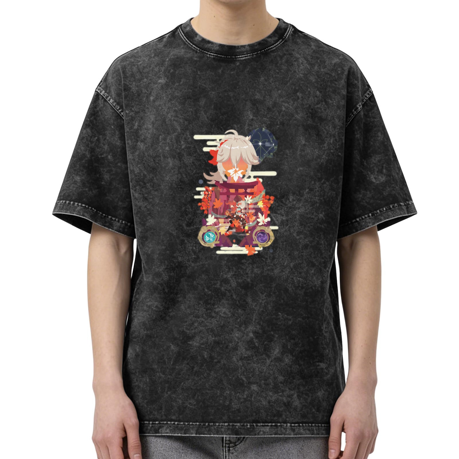 Genshin Impact Kaedehara Kazuha Graphic Washed Black T-Shirt