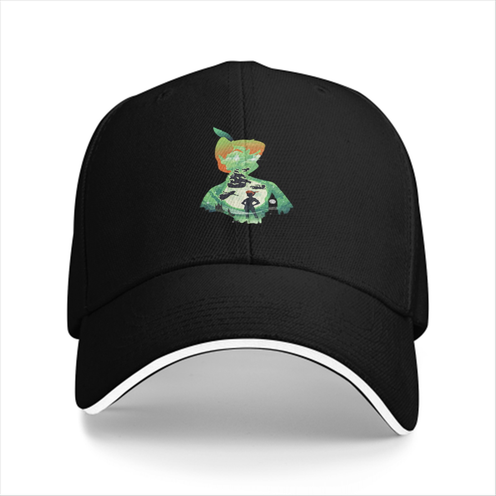 Black baseball cap with green apple boy graphic print
