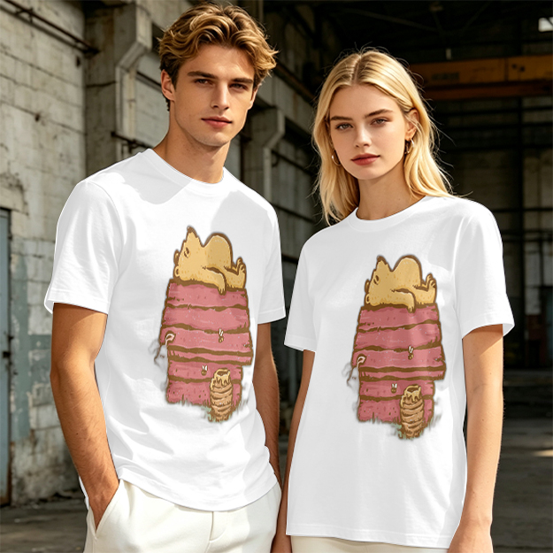 Olive T-Shirt with Bear Napping on Honey Pot Print