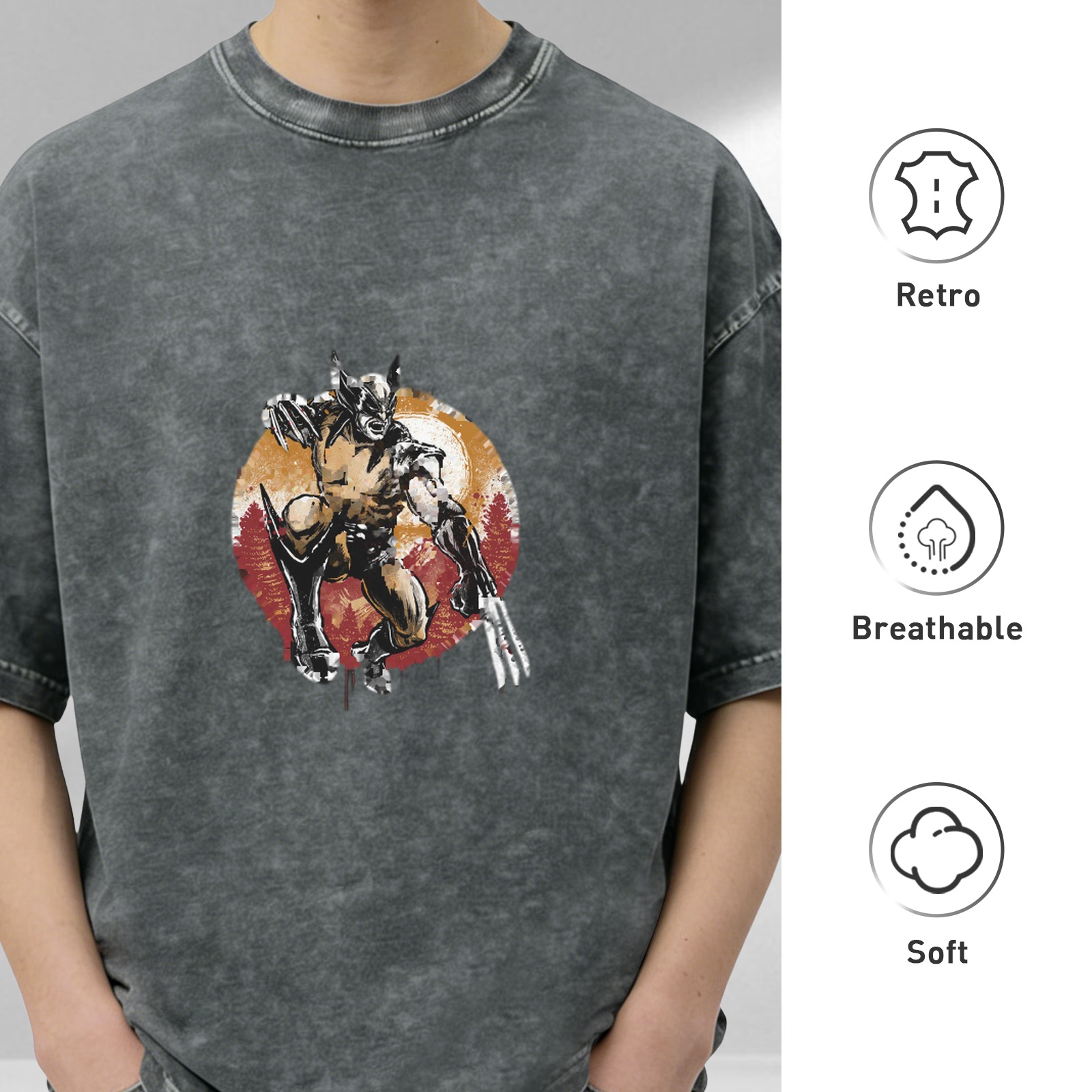 Wolverine graphic acid wash oversized cotton t-shirt