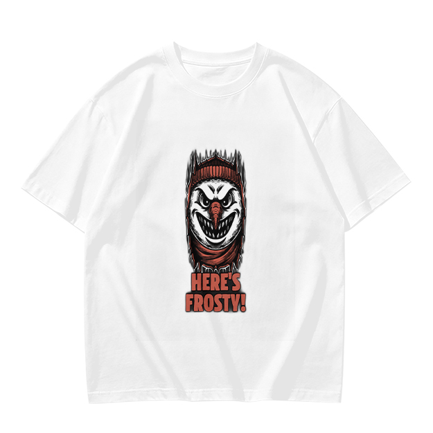 Olive T-shirt with Evil Snowman Here's Frosty Graphic Print