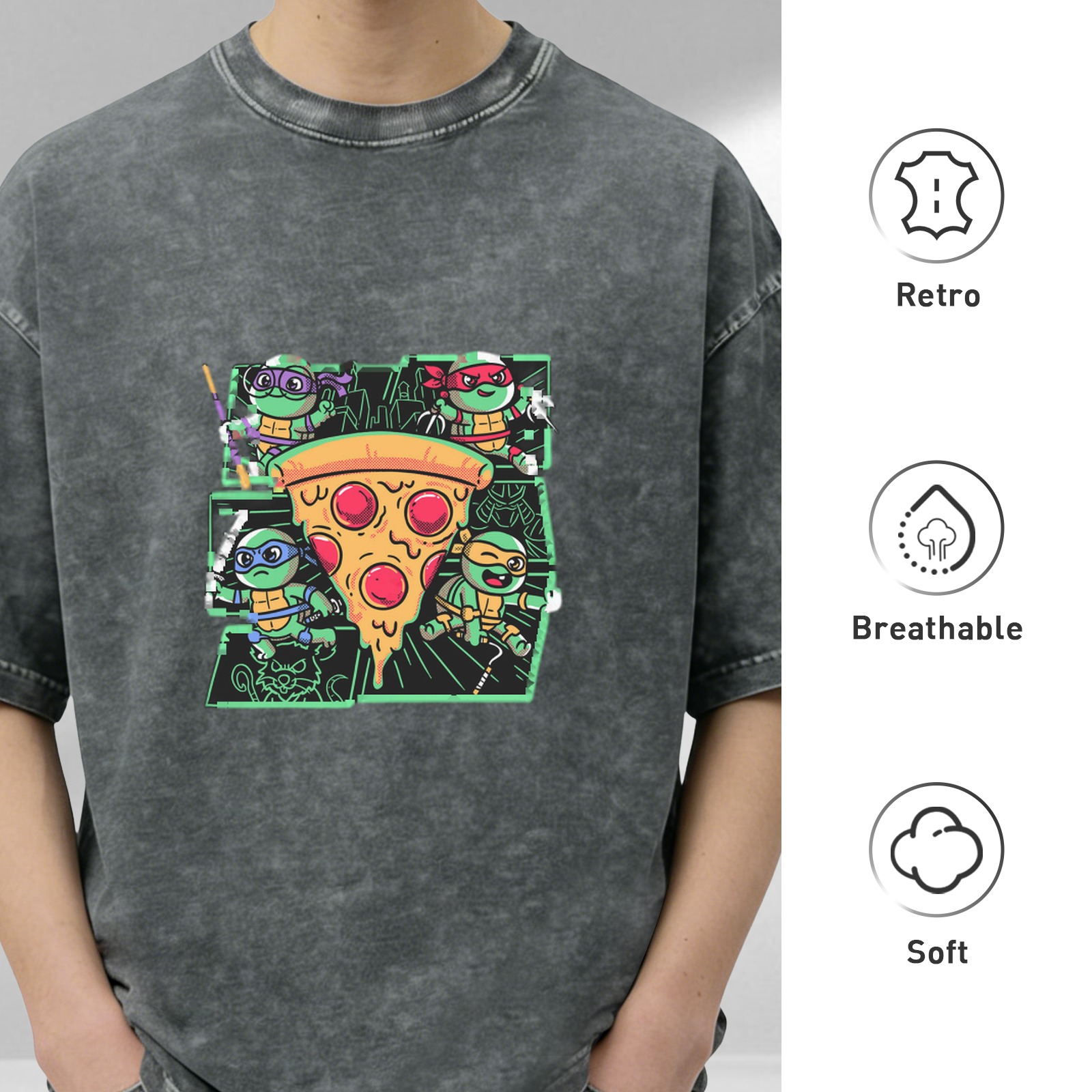 Teenage Mutant Ninja Turtles Pizza Graphic Acid Wash T-Shirt