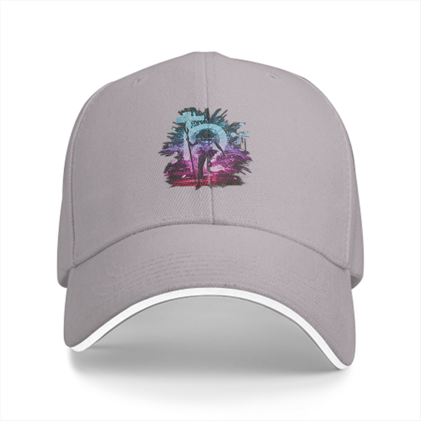 Black Baseball Cap With Neon Fantasy Graphic Print
