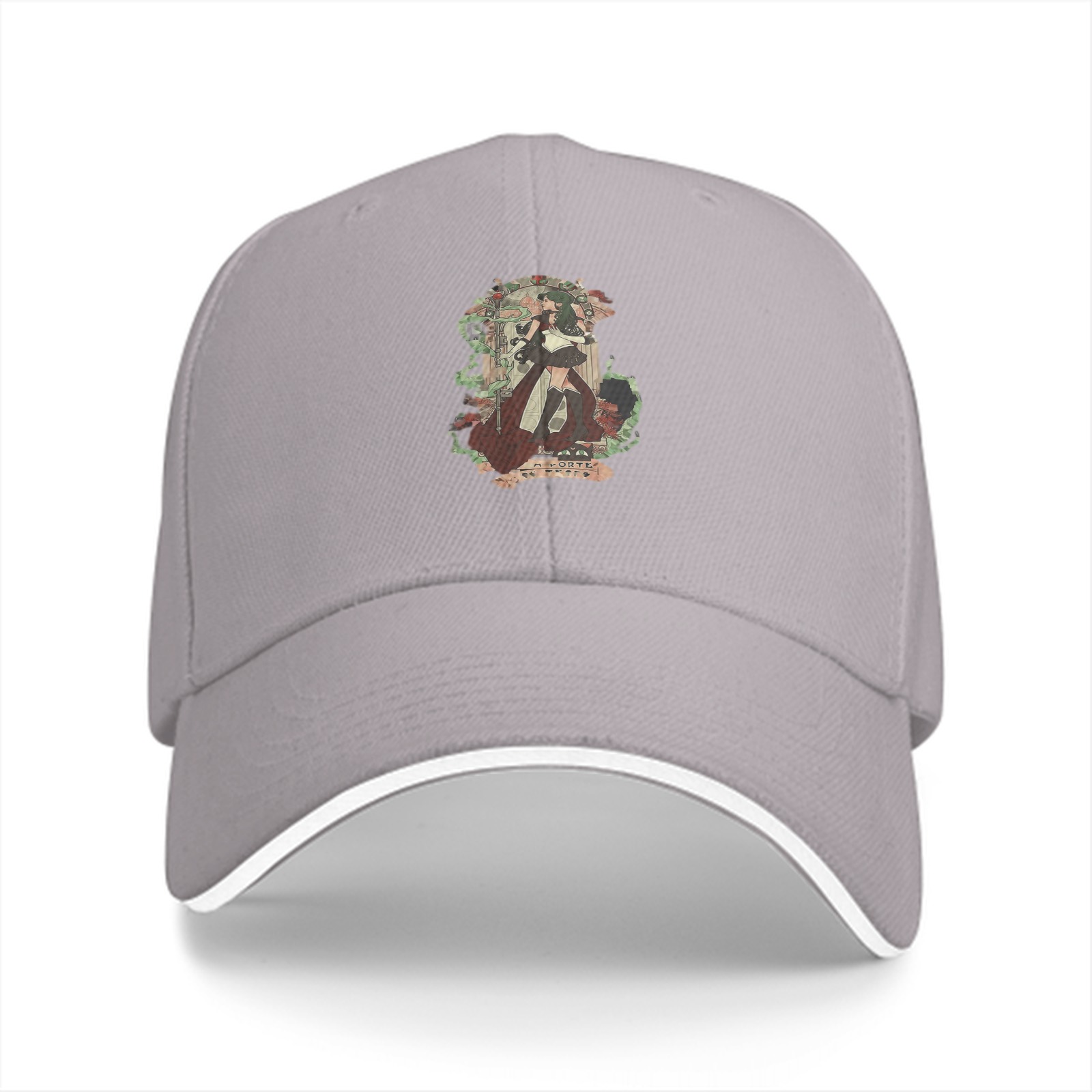 Black Baseball Cap With Fantasy Anime Character Graphic Print