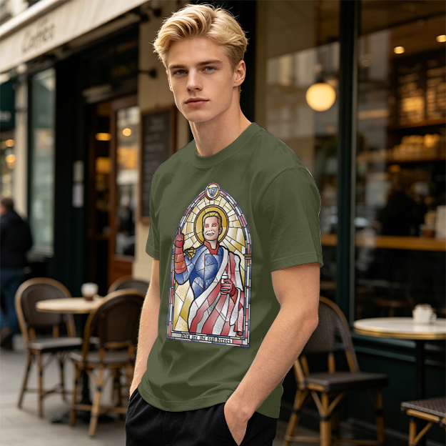 Olive T-Shirt With Homelander Stained Glass Style Print
