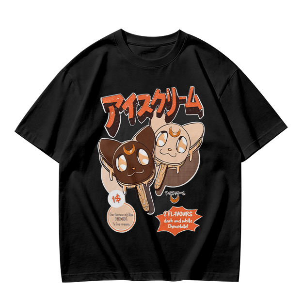 Olive T-shirt with cat ice cream popsicle graphic print