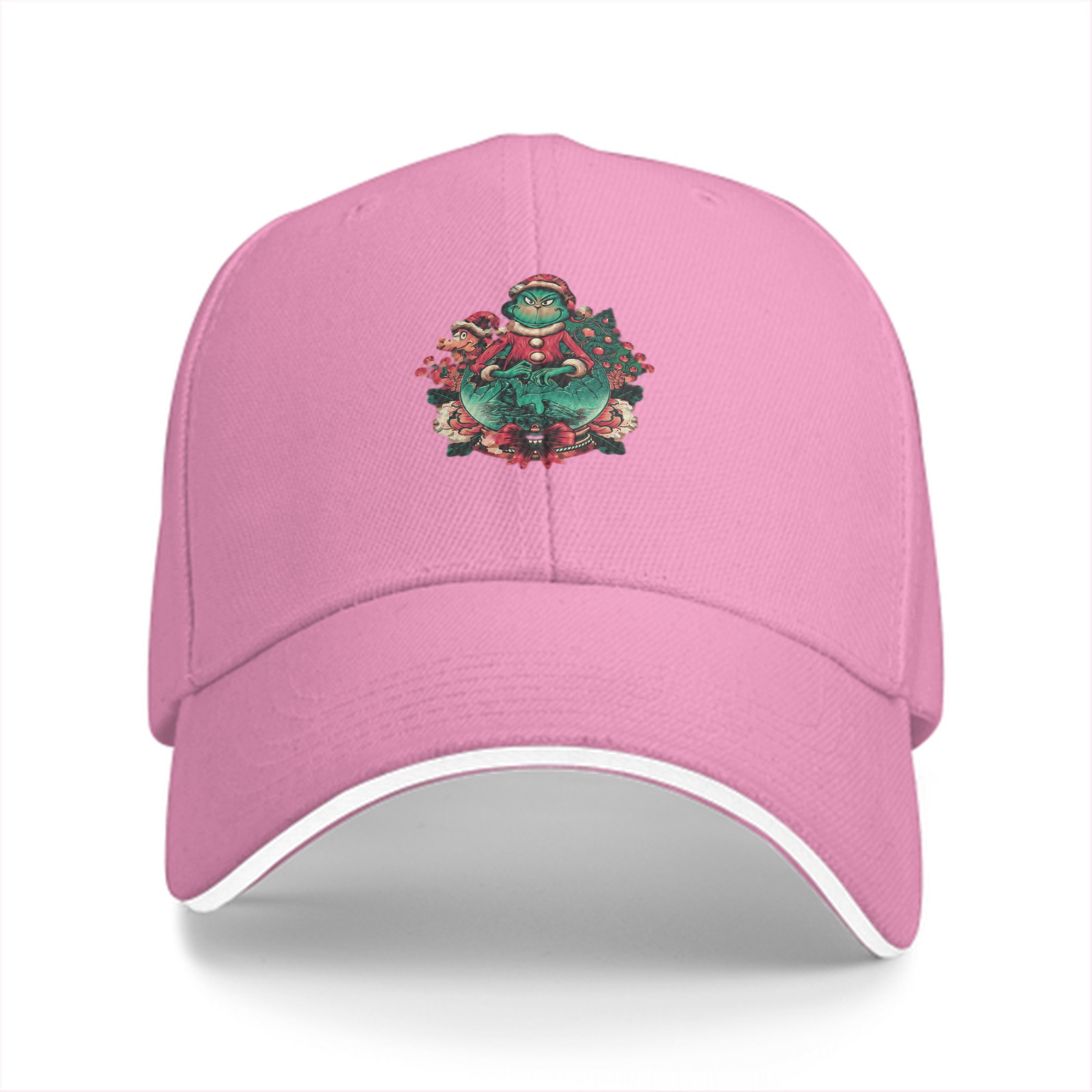 Black Baseball Cap with Festive Grinch Christmas Graphic