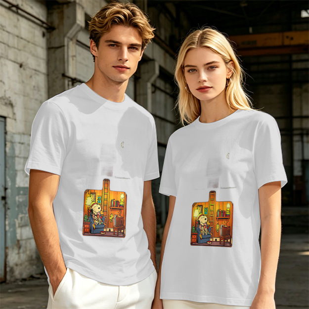 Olive T-Shirt With Cozy Dog In Room Graphic Print