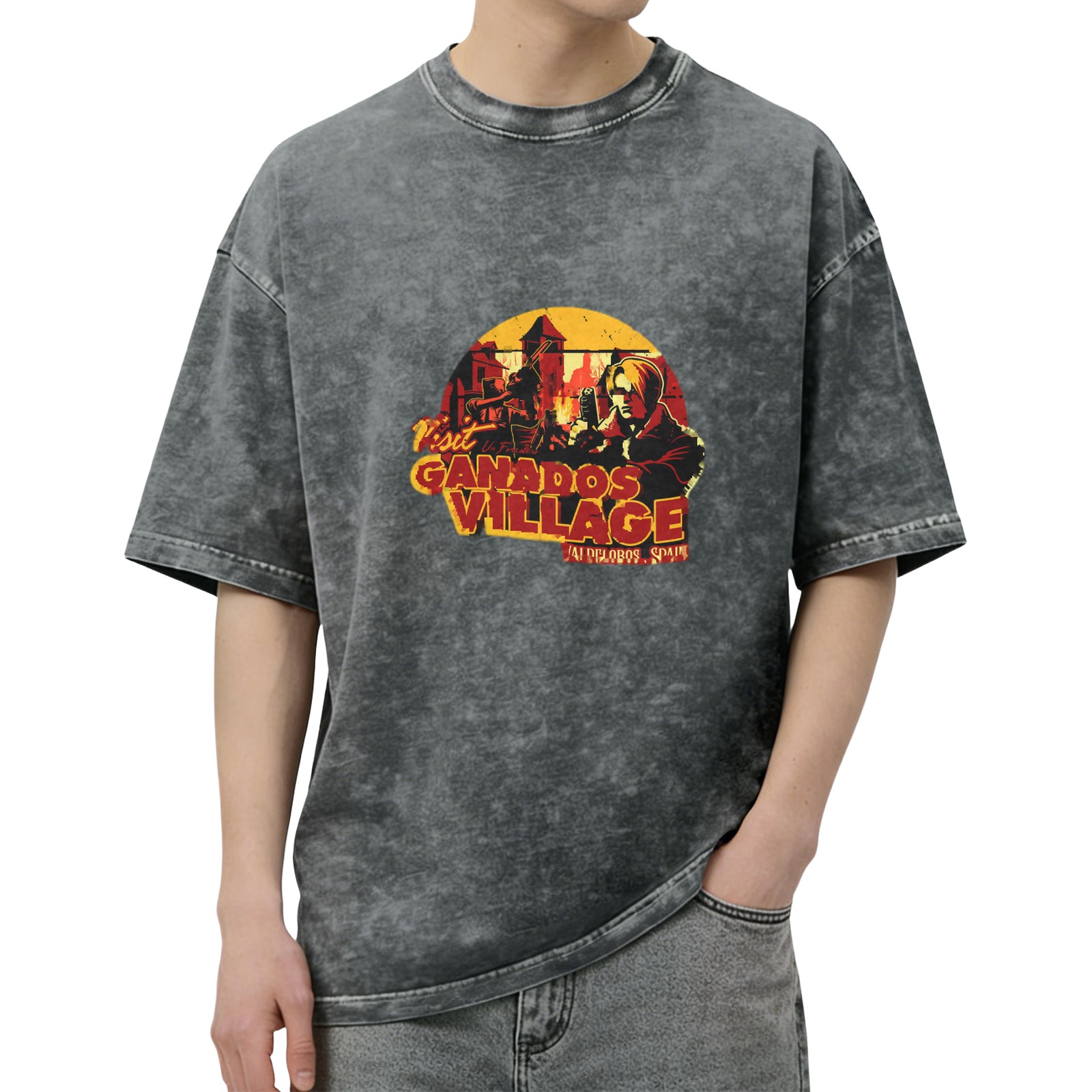 Visit Ganados Village Resident Evil Oversized Acid Wash T-Shirt