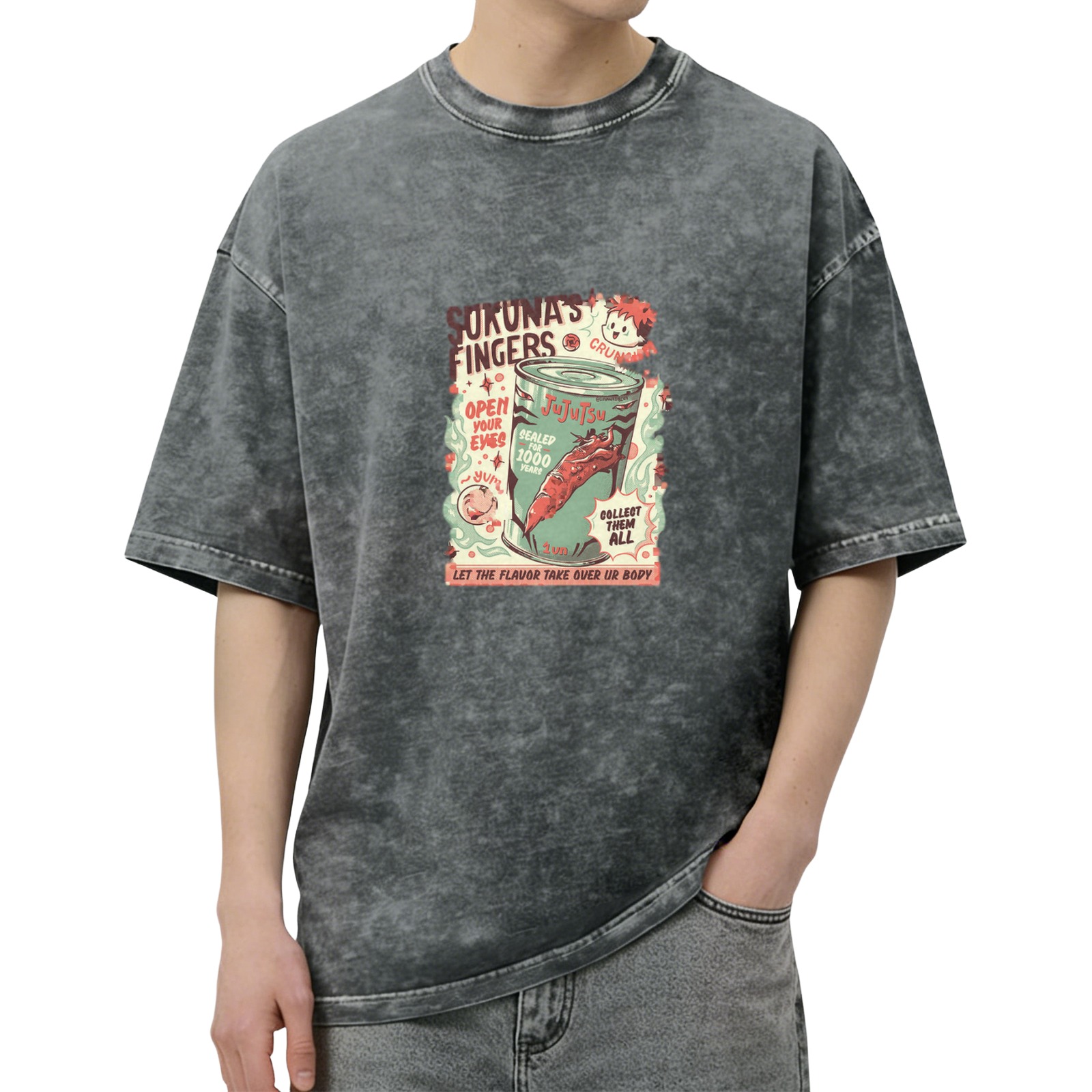 Jujutsu Kaisen Sukuna's Fingers Vintage Graphic Acid Wash T-Shirt