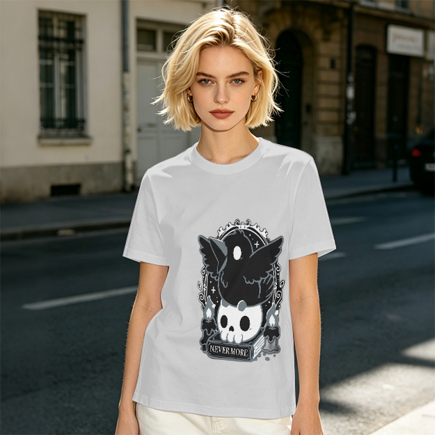 Olive Graphic T-Shirt With Raven Skull Nevermore Print