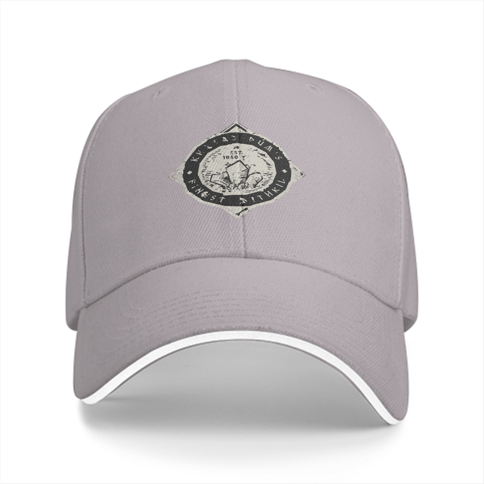 Black baseball cap with fantasy dwarven rune crest print