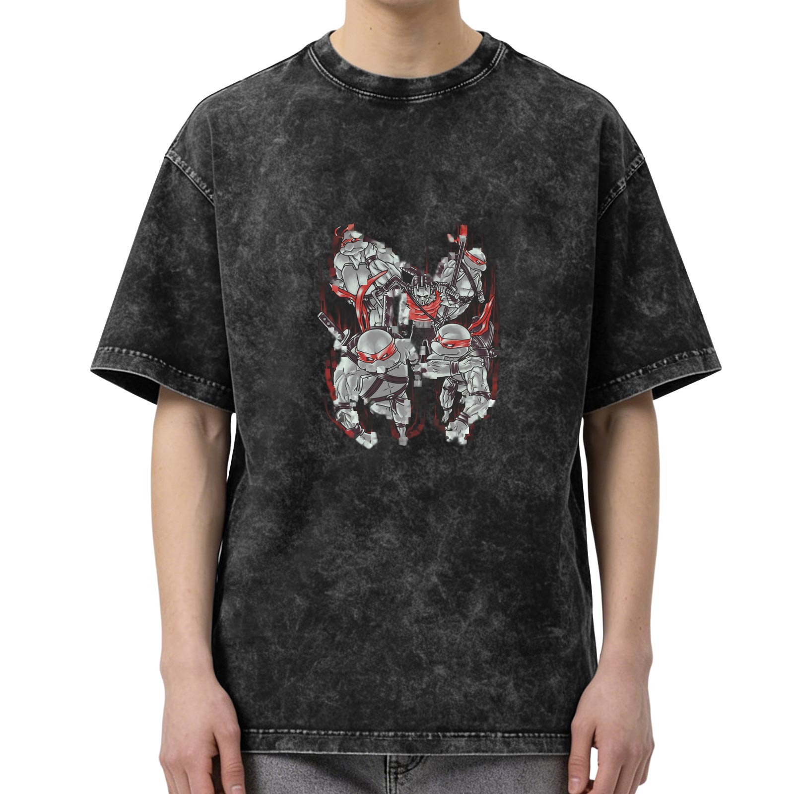 Washed Black T-Shirt with Futuristic Ninja Turtles Graphic