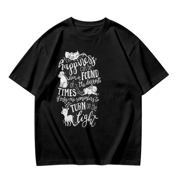 Olive t-shirt with happiness quote and animal illustrations