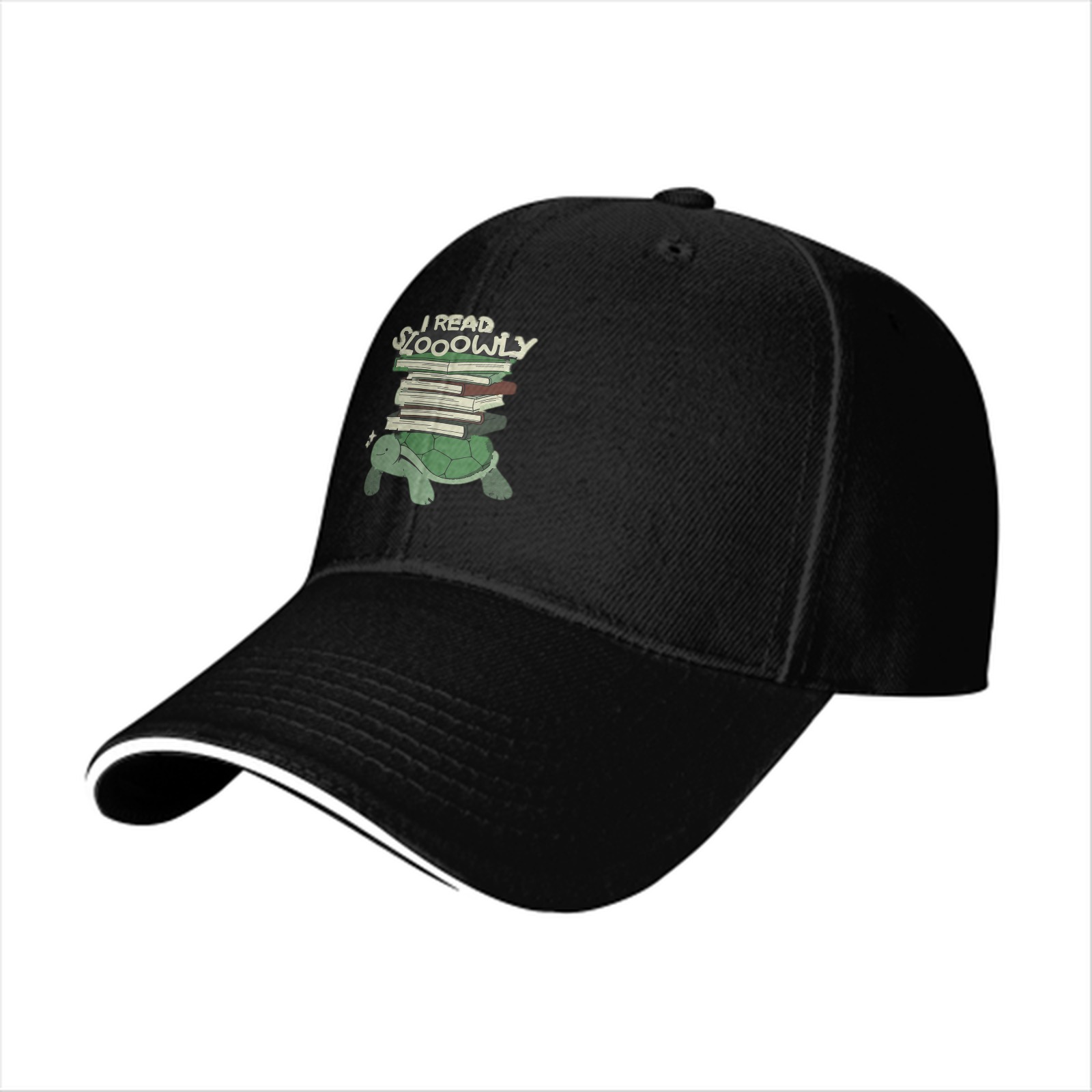 I Read Slowly Turtle With Books Graphic Baseball Cap
