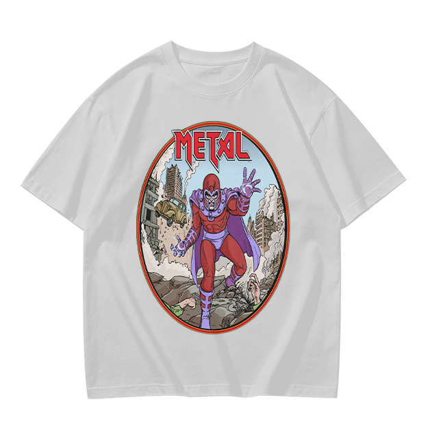 Olive T-shirt with Magneto Metal Comic Art Print