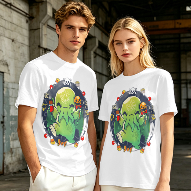 Olive T-Shirt With Cute Halloween Cthulhu Graphic Print