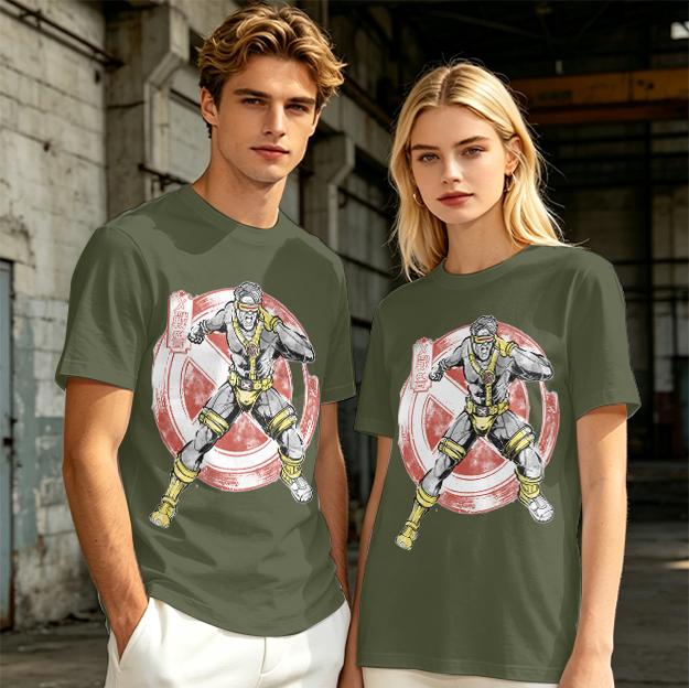 Olive T-shirt with Cyclops X-Men Superhero Graphic Print