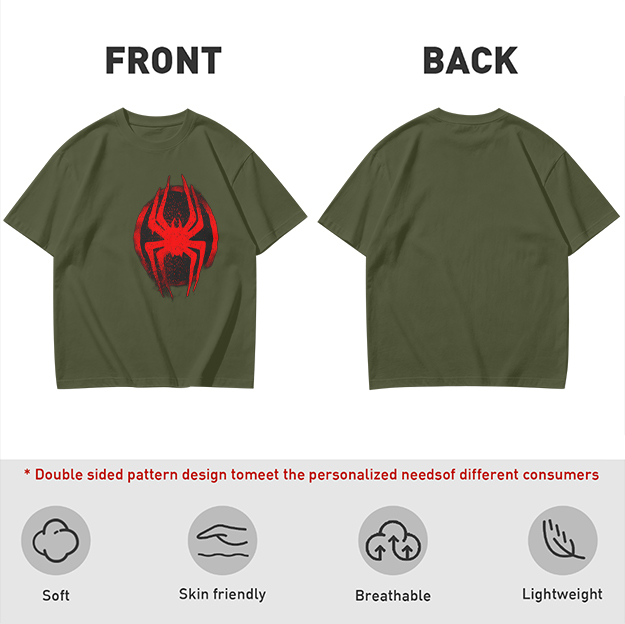 Olive T-Shirt with Red Spider Logo Graphic