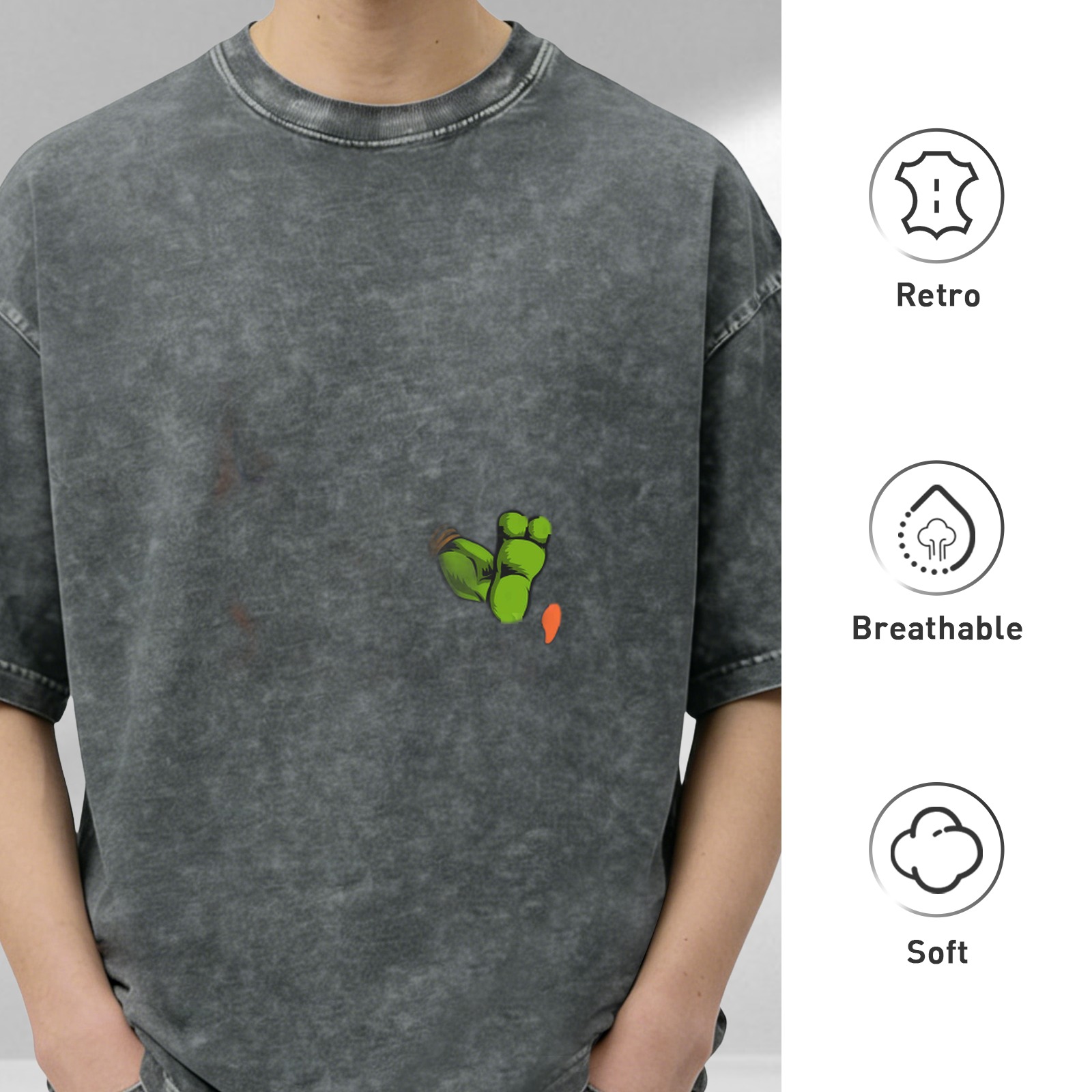 Oversized Acid Wash T-Shirt With Green Foot Print Graphic