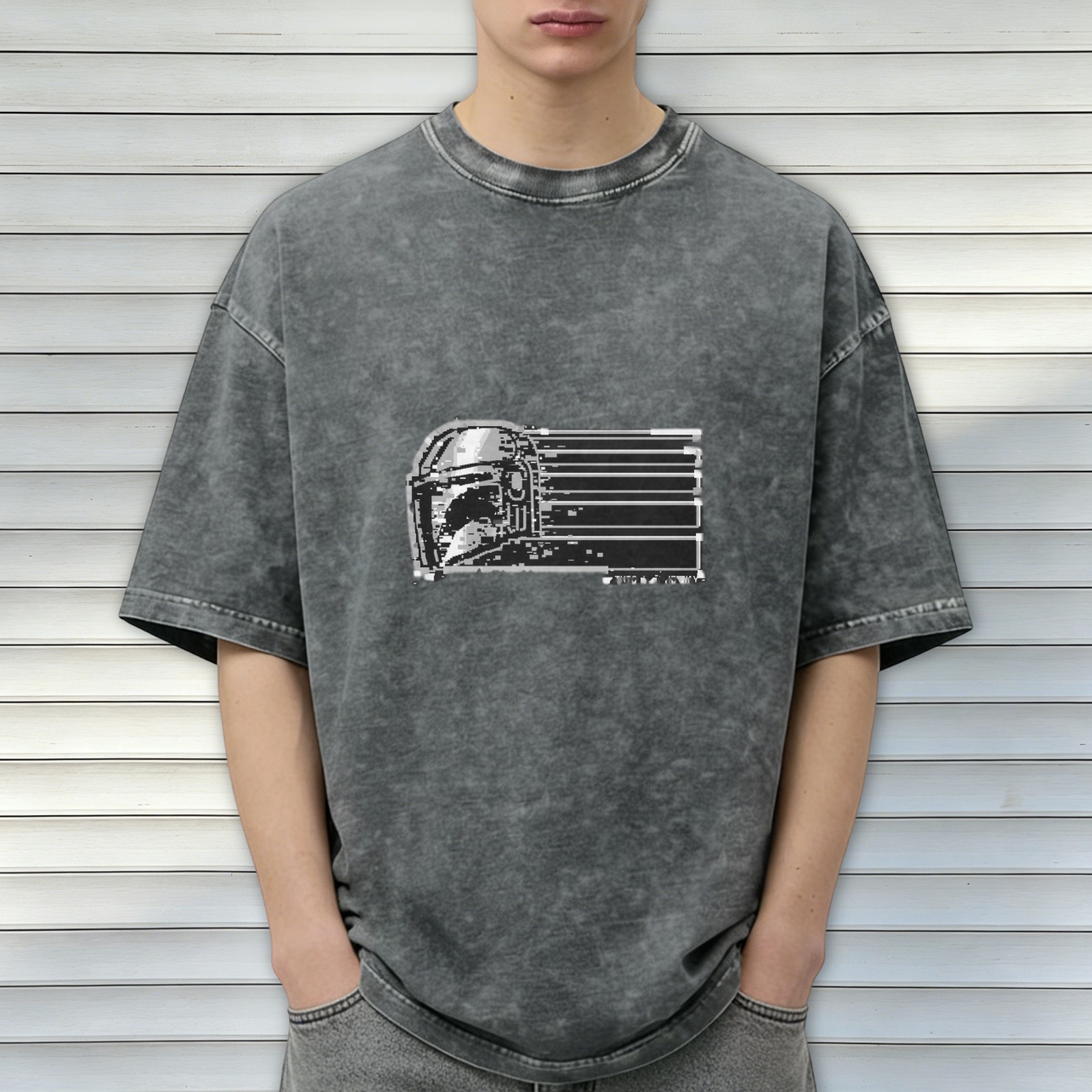 Oversized Stonewashed Black T-Shirt With Space Helmet Graphic