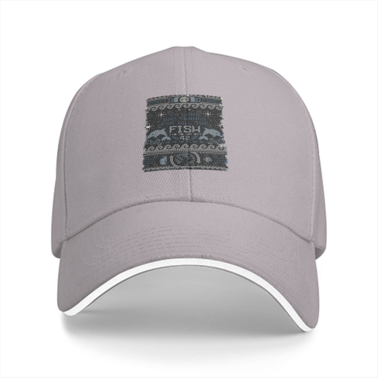 Black Baseball Cap With Nautical Themed Fish Graphic Print