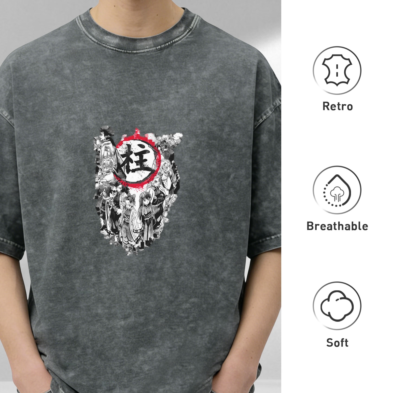 Demon Slayer Corps Hashira Anime Graphic Vintage Wash T-Shirt