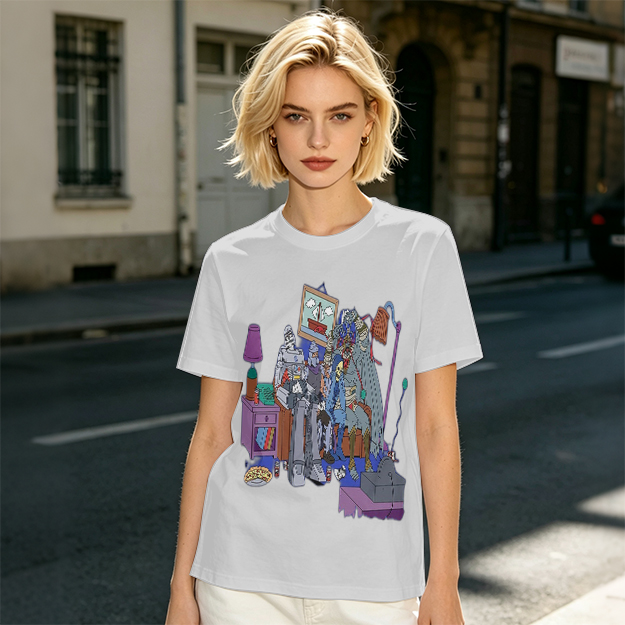 Olive T-Shirt With Quirky Room Scene Graphic Print