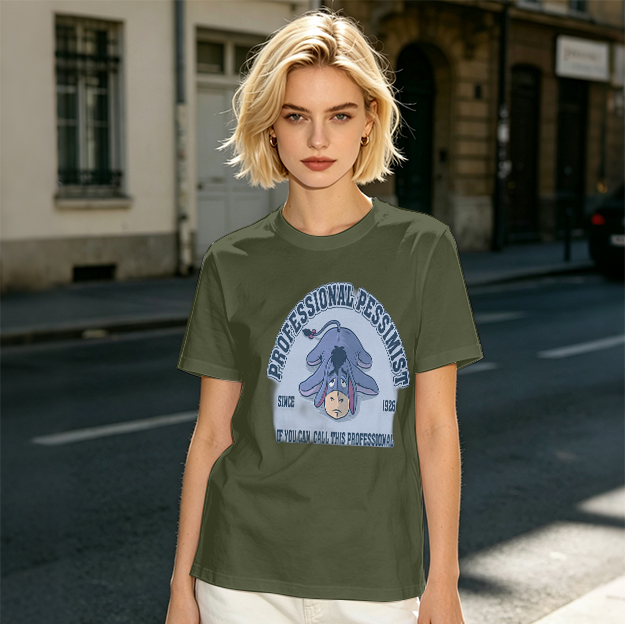 Olive t-shirt with Eeyore 'Professional Pessimist' print
