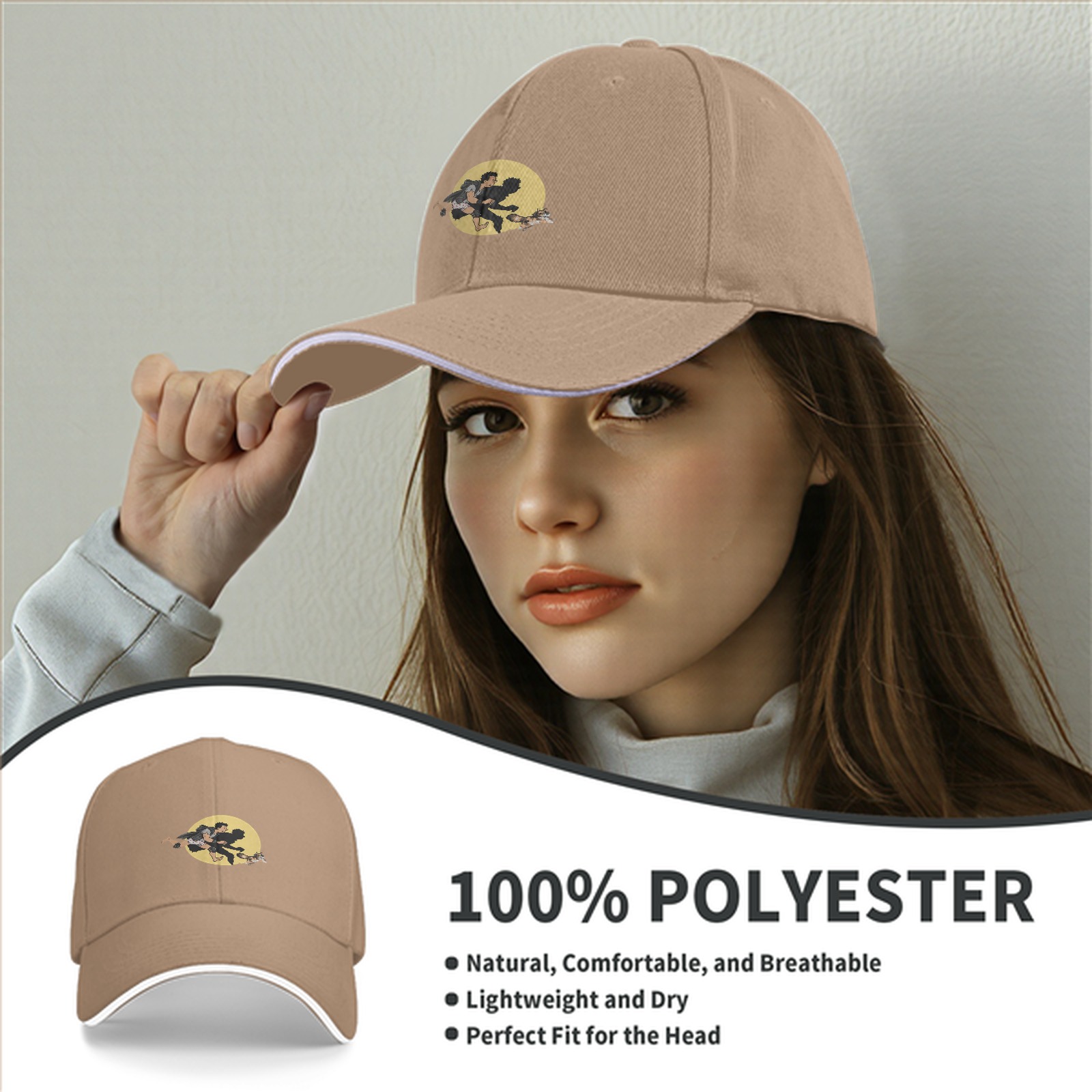Black Baseball Cap With Running Figure And Raccoon Graphic