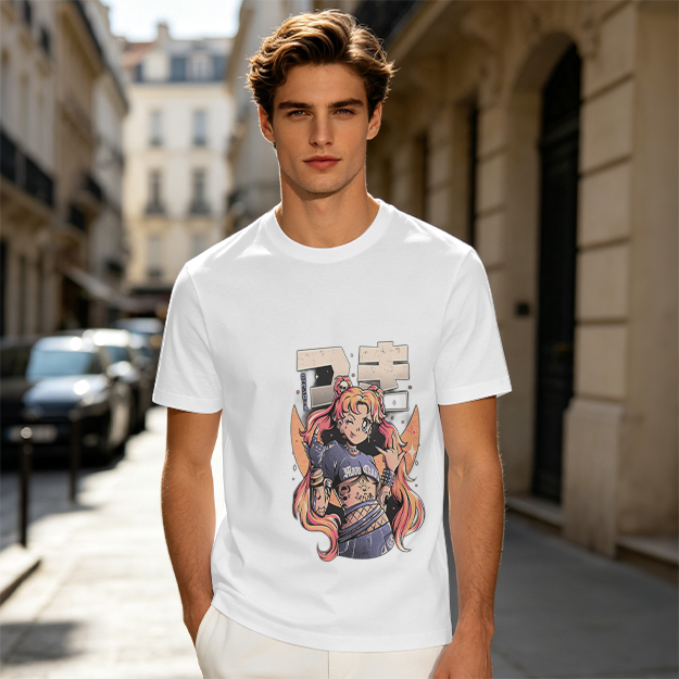Olive Anime Girl Graphic Short Sleeve T-Shirt