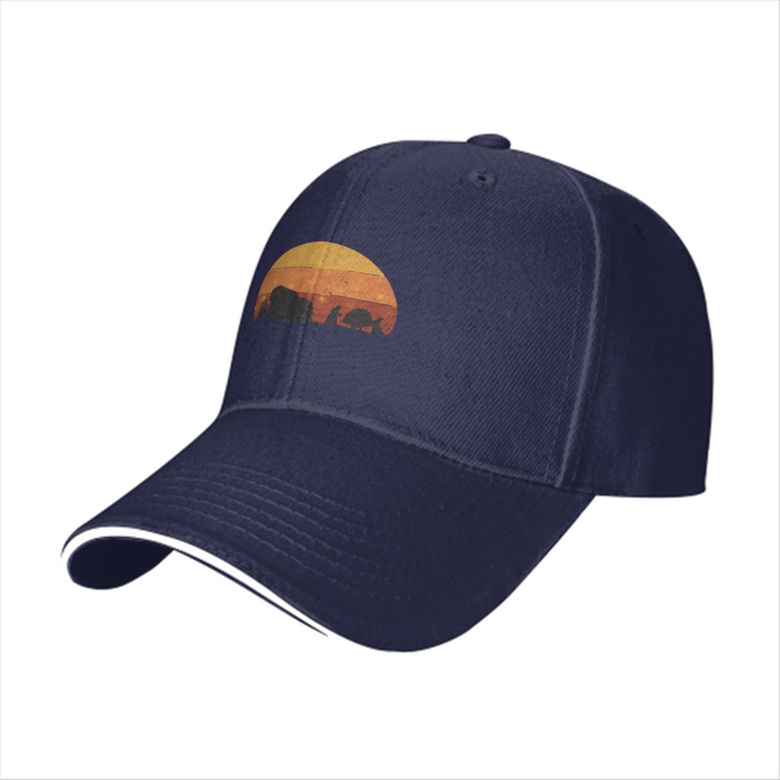 Black Baseball Cap With Retro Desert Sunset Silhouette Graphic